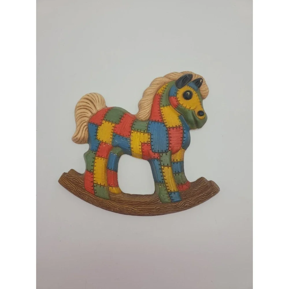 Vintage 1970s Patchwork Rocking Horse Foam Nursery Wall Hanging Art Decor